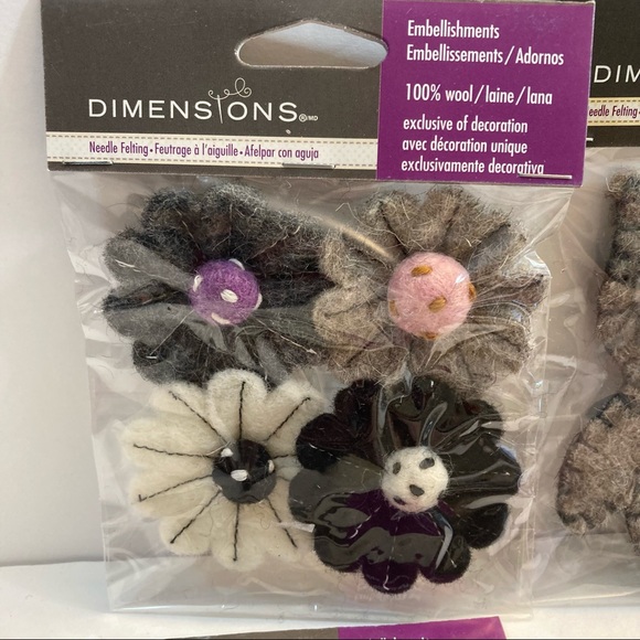 Owl Flowers Leaves Felt Embellishments 100% Wool Coordinated Black Grey - Picture 10 of 13